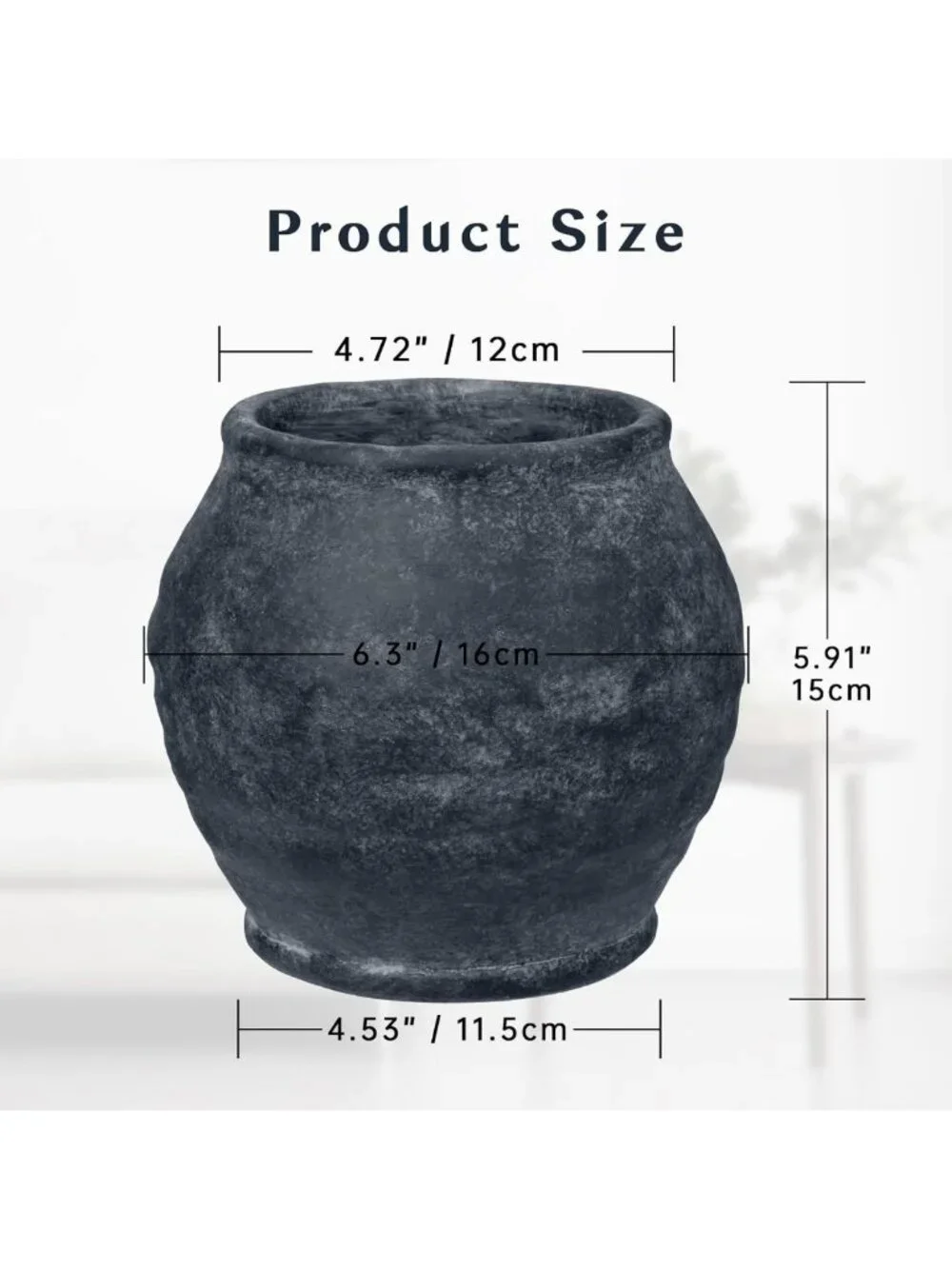 Rustic Vintage Ceramic Vase - 6.1'' Farmhouse Decor, Distressed Texture, Wide